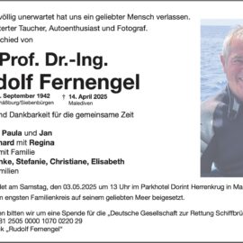 Freundeskreis Fregatte BAYERN trauert um Gründungsmitglied Prof. Dr.-Ing. Rudolf Ferengel