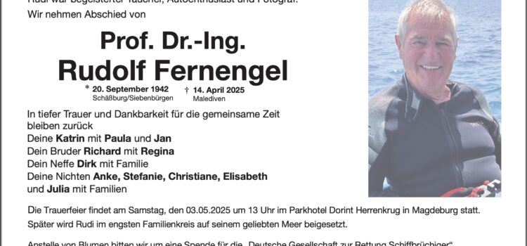 Freundeskreis Fregatte BAYERN trauert um Gründungsmitglied Prof. Dr.-Ing. Rudolf Ferengel Freundeskreis Fregatte BAYERN trauert um Gründungsmitglied Prof. Dr.-Ing. Rudolf Ferengel